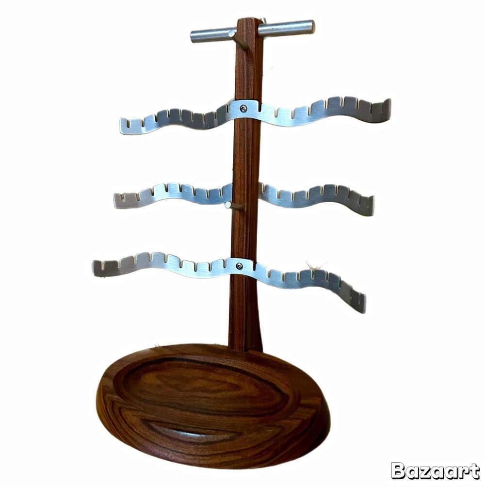 Davin & Kesler 3-Tier Walnut Wood & Metal Display Rack Stand, Oval Base